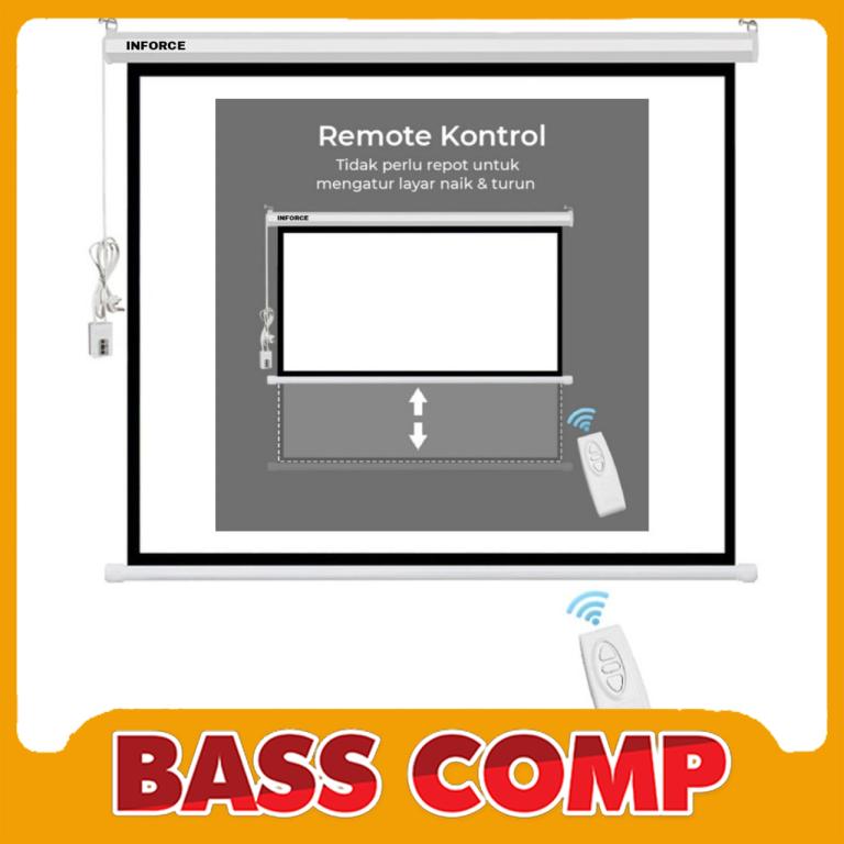 WALL 84" SCREEN LAYAR PROYEKTOR MOTOR + REMOTE 1:1 #1
